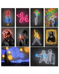 Quadro decorativo estilo Neon Effect Wall Art Poster Balão, Menina Monroe, Mona Lisa, Van Gogh, Noite Estrelada Mural, Modern Home Decor, Canvas Pictures Prints