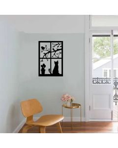 Quadro decorativo passaros e gato