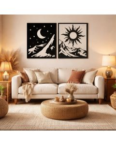 Quadro Decorativo Sol e Lua | em MDF 3MM - acompanha dupla face para fixação