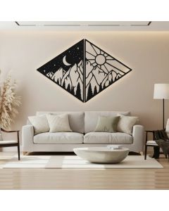 Sol e Lua Quadro Triangular Vazado decorativo Preto Fosco MDF 3mm