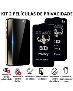 Kit 2 Películas 3D de Vidro Privacidade Anti-Spy para Todos os Modelos Apple iPhone