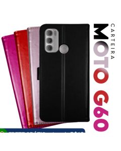 Capa Case Capinha Carteira Flip Cover Couro Sintético PRETA Para Motorola Moto G60 Xt2135 tela 6.8 pol