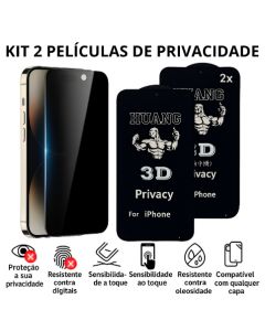 Película de Vidro 3D Privacidade Kit 2 Peliculas para iPhone IOS Anti Espião Proteção Total Anti-Spy