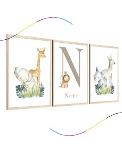quadro decorativo infantil safari personalizado bichinhos 3 peças, safari, leão, leaozinho, infantil