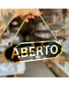 PLACA ABERTO E FECHADO EM ACRILICO ESPELHADO COM VENTOSA