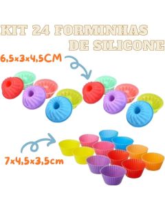 Kit 24 Forminhas De Silicone Para Bolinho Cupcake 6,5x3X4,5 E 7x4.5x3.5 Multiuso Coloridos