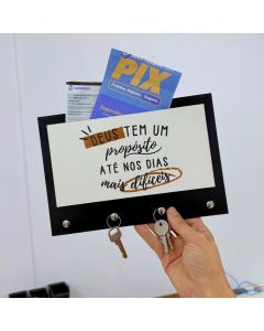 Porta Chaves de Parede em Mdf Sem Furo Decorativo Preto  Casa com Porta Cartas 4 Ganchos