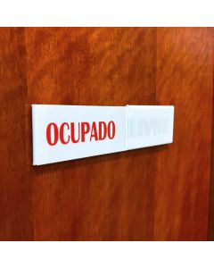 Placa Sinalizadora Deslizante Ocupado ou Livre Dupla Face