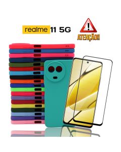 Capa Silicone Aveludada Realm 11 5G/Realm 11x Proteção de Câmera com Película Vidro 3D