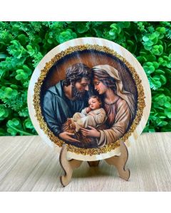 Guirlanda Natal em Madeira Pinus 15cm com Suporte para Decoração