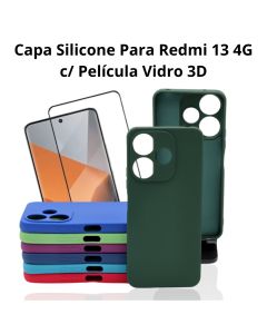 Capa Silicone Aveludada Para Redmi 13 4G Com PeliculaVidro 3D