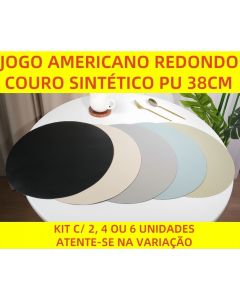 Jogo Americano Redondo Couro Sintético PU 38cm Antiderrapante Mesa Jantar Descanso Kit 2, 4 ou 6 Un