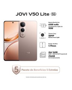 JOVI V50 Lite 5G 256GB, 8GB RAM, câmera 50MP, AMOLED 6.77", 6500mAh, 90W, Android 15