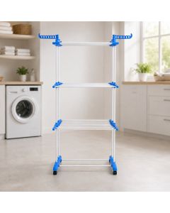 Varal Torre Vertical Dobrável 3 Níveis com Cabideiro Rodinhas e Capacidade de 40kg