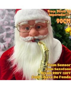 Papai Noel Com Saxofone 90Cm 220V/110V Bivolt Gigante Musical Com Sensor E Chave De Fenda