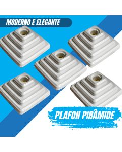 Kit 5 Plafonier Pirâmide Quadrado Branco E27 Sobrepor Teto Globo Soquete Iluminação Interna