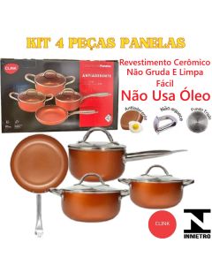 Conjunto De 4Uns Panelas Com Tampa Revestimento Cerâmica Antiaderente Limpa Fácil E Não Usa Óleo