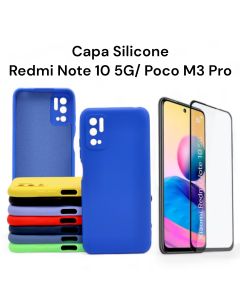 Capa De Silicone Interior Aveludada Redmi Note 10 5G/ Poco M3 Pro Com Película de Vidro 3D