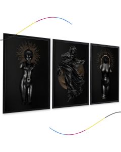 Quadro decorativo mulher, minimalista, folhas, goldem, douradas, para, sala, quarto, escritório