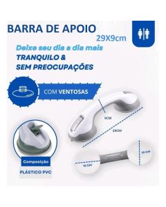 Barra de Apoio Ventosa 29x9cm Suporte Portátil De Banheiro, Ideal para Idosos,Pessoas com Mobilidade