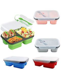 Pote Marmita Dobrável Silicone 1300ml Tampa Talher Divisórias Refeição p/ Viagem Freezer Micro-ondas Portátil Resistente