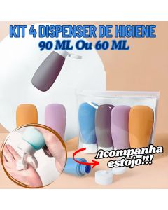 KIT 4 Dispenser De Higienes Com Estojo 90ML Ou 60ML De Autocuidado Para Qualquer Viagem Multiuso