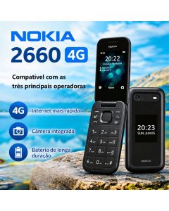4G Nokia 2660 Flip Para Idoso Celular Com Tecla Grande E Botão De Emergência Chamadas Telefone Três Principais Operadora