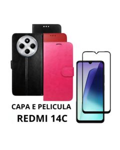 Capa Carteira Colorida Compativel Redmi 14c Couro Sintetico Capinha Flip Cover Proteção celular+pelicula 3d