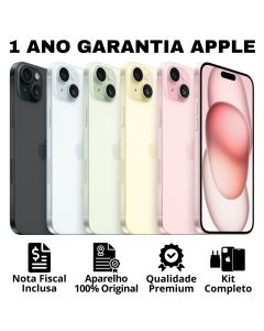 Celular iPhone 15 e 15 Plus (128GB) (256GB) 100% Original Apple Novo Lacrado NF Garantia Apple 1 Ano Chip Físico e Virtu