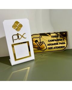 Kit Sinalização De Balcão: Placa Pix Qr Code + Placa Campainha Acrílico Espelhado