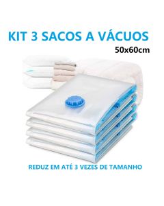 Kit 3 Saco A Vácuo 50x60cm Válvula Bomba Ar Super Resistente Organizador Tamanho Multiuso Universal