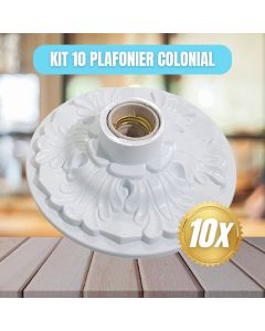Kit 10 Luminaria Plafonier Plafon Colonial Branco Soquete Teto Lustre Redondo Com Bocal Luminarias