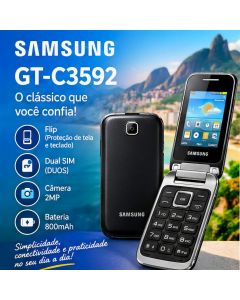 4G Bluetooth Celular Samsung GT-C3592 Dobrável 2 Chip Tela 2.4 T9 Teclado Bateria Longa Duração Telefone Sênior Com FM