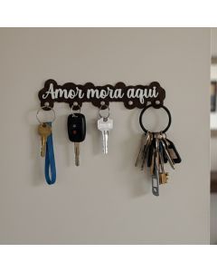 Porta Chaves de Parede em Mdf Preto Decorativo com Ganchos com fita Dupla face sem furo