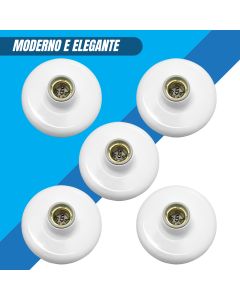 Kit 5 Plafon Liso Redondo Branco