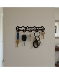 Porta Chaves de Parede em Mdf Preto Decorativo com Ganchos com fita Dupla face