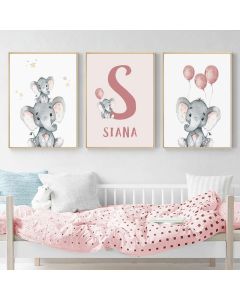 quadro decorativo infantil elefante elefantinho personalizado fofo 3 peças