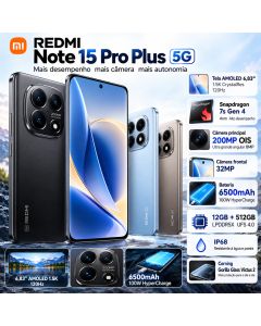 Smartphone Xiaomi Redmi Note 15 Pro Plus 5G 12GB 512GB Tela AMOLED 6.83 1.5K 120Hz Gen 4 Câmera 200MP Bateria 6500mAh