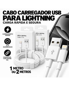 Cabo Carregador Usb Turbo para iPhone IOS de 1M ou 2M Cabo com Carregamento Rápido Compatível Iphone