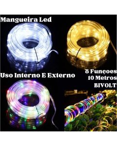 Mangueira Led Redonda 10M Bivolt 220 E 110V 8 funções Pisca Pisca Luminosa Decoração