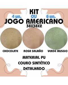 Kit Jogo Americano 4 Ou 6 Un. Cores Chocolate E Rosa Salmão E Verde Musgo Jantar Decorativo