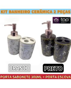 CONJUNTO 2 Banheiro Dispenser De Cerâmica E Porta Escova Disponível Em Vários Modelos Elegante