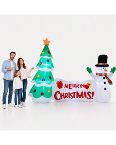 Árvore Inflável 3m Boneco Neve E Placa Jardim Natalino