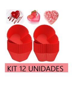 Kit 12 Formas Coração 7x4.5x3.5cm Silicone Mini Bolos Cupcake Pudim Gelatina Multicolorido Utensilio