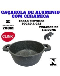 Panela Caçarola Em Alumínio Ceramica 2l 20cm Inmetro Cinza Antiaderente Fogão De Gas Eletrico