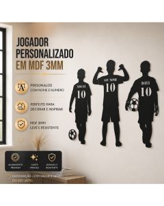 Quadro Jogador de Futebol Personalizado com Nome e Número em MDF 3mm | Decoração quarto infantil menino/menina