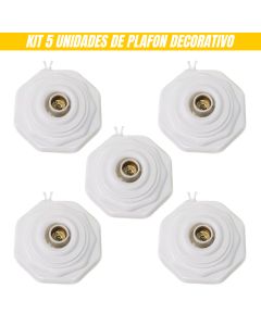 Kit 5 Plafon Decorativo Octagonal Branco C/ Soquete Lustre Luminária Teto Globo Center Plafonier