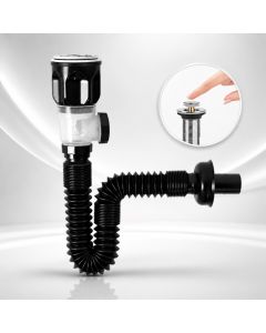 Kit Drenagem Preto Com Válvula Click Inox Anti-odor e Antirrefluxo Para Pia Cuba e Lavatório