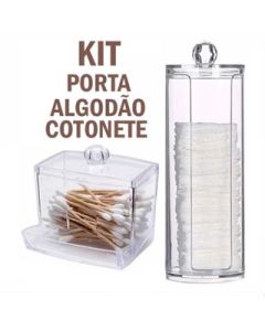 Conjunto Suporte Porta Cotonete em Acrílico com Tampa e Porta Algodão em Acrílico Limpeza De Pele