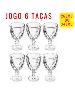 Jogo De 6 Taças 340ml Ou 260ml Linha Diamond Vidro Cristalino Elegância Em Cada Detalhe Refinado